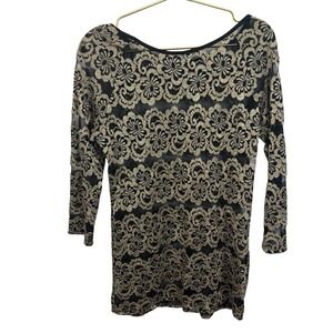 Y2K Deb Sheer Black Gold Lace Tunic Top Size L/XL?